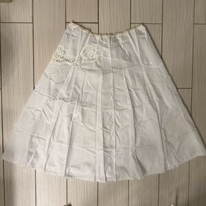 Vintage Elegant White Lace Trim Midi Cotton Skirt